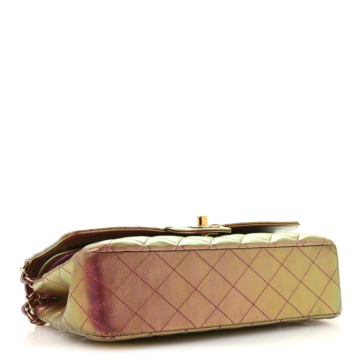 Iridescent Lambskin Quilted Medium Double Flap Purple At My store