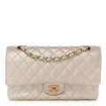 Pearly Caviar Quilted Medium Double Flap Light Beige At My store