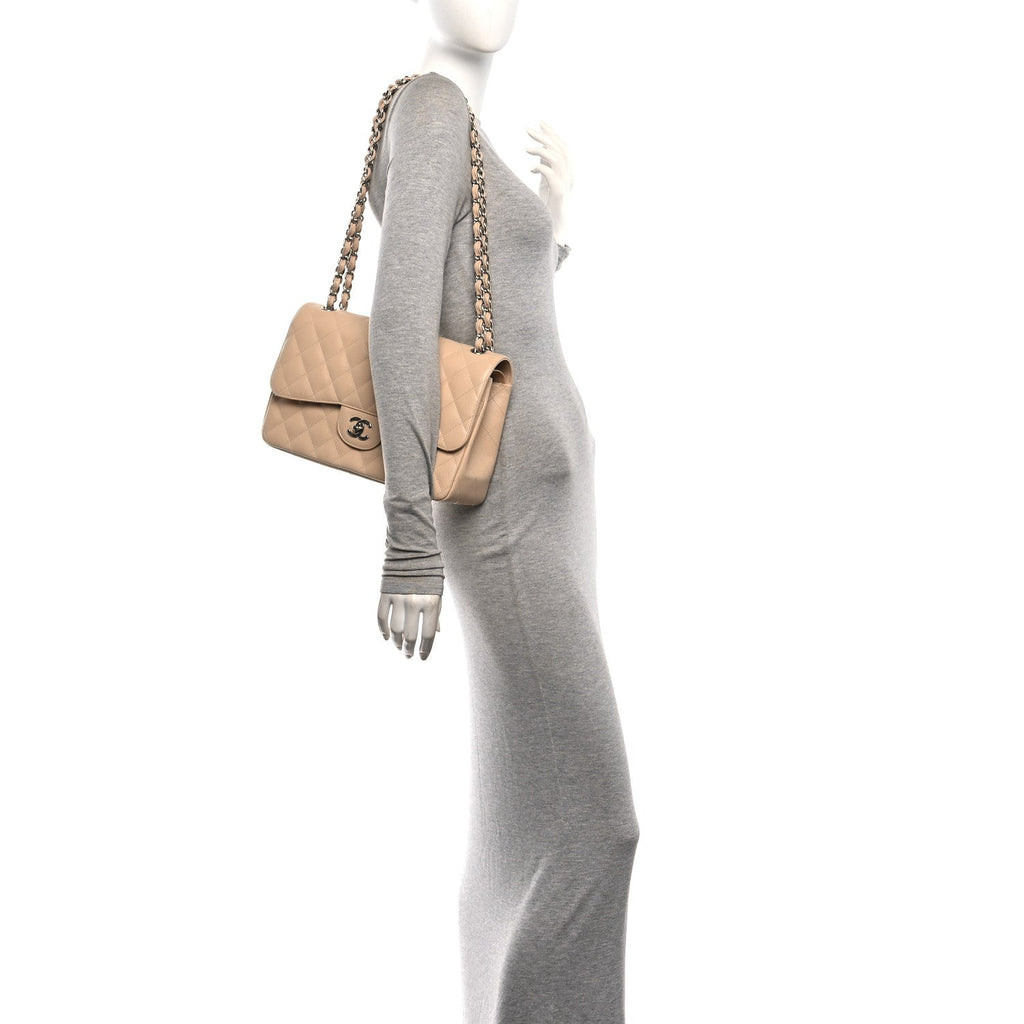 Caviar Quilted Jumbo Double Flap Beige Clair At My store