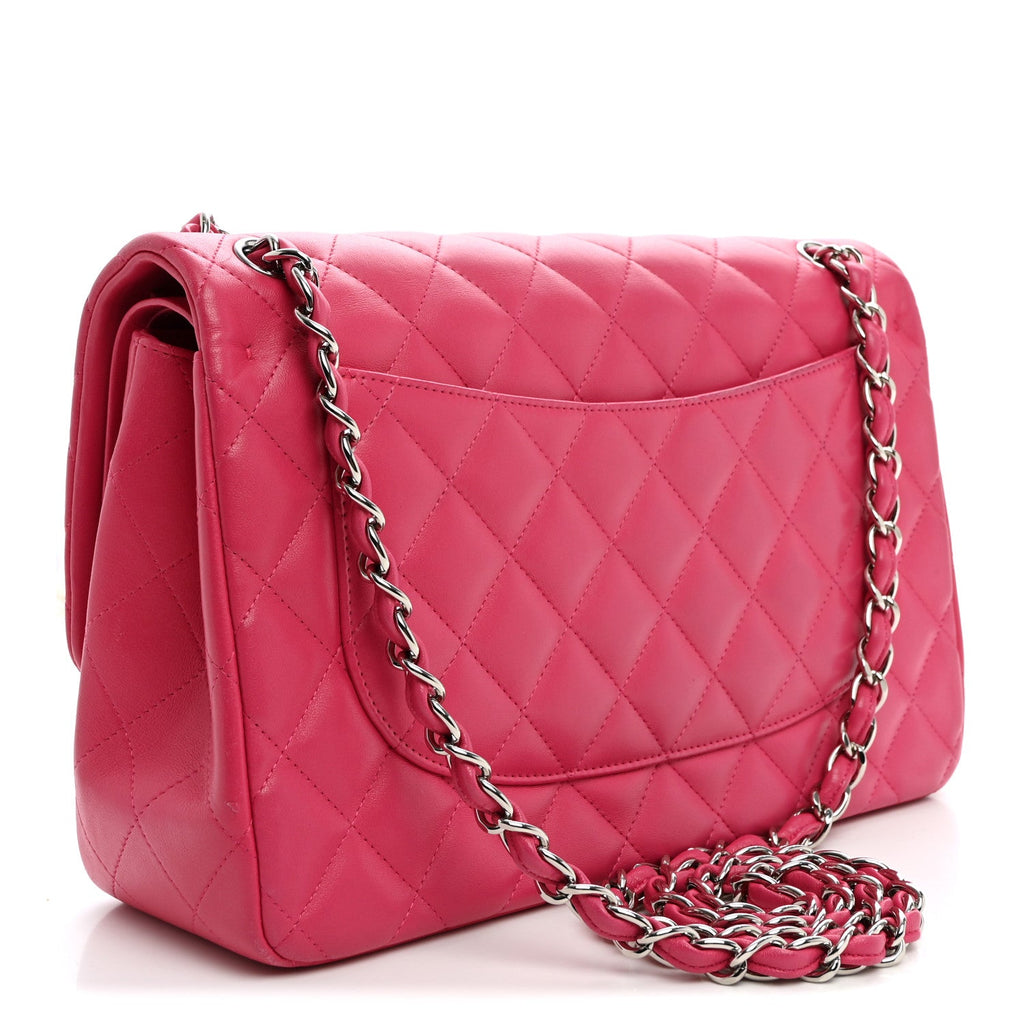 Lambskin Quilted Jumbo Double Flap Dark Pink At My store