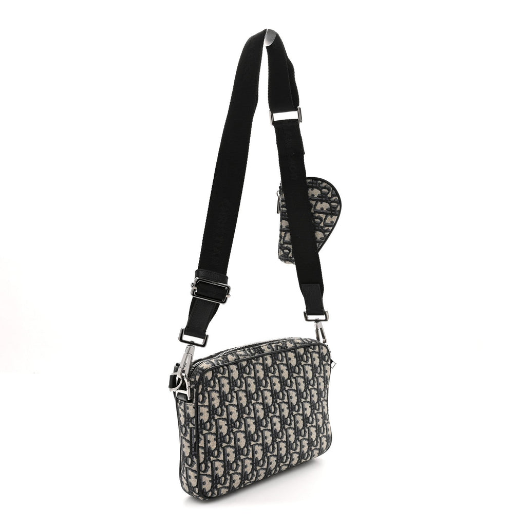 Oblique Saddle Triple Pouch Navy Blue AT My store