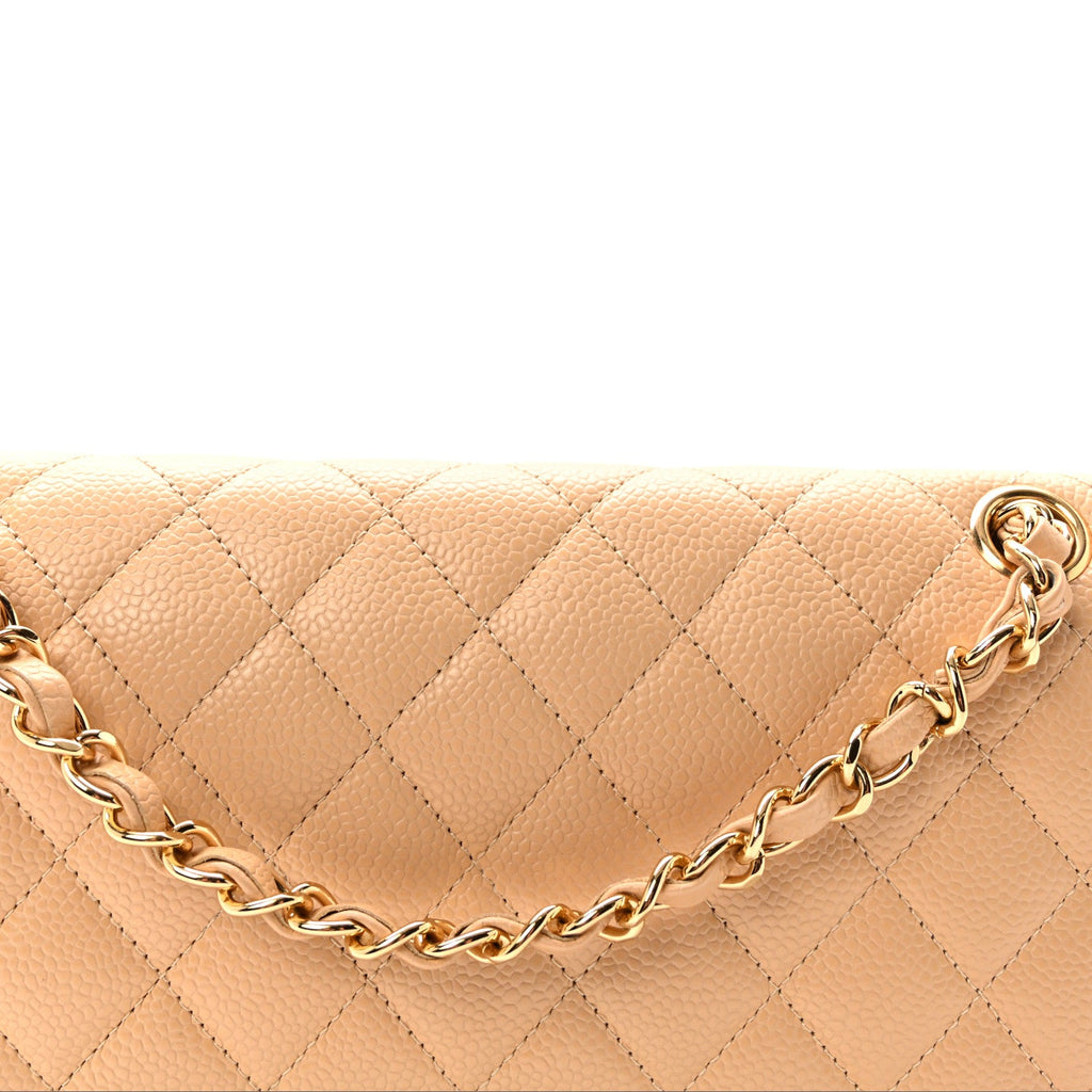 Caviar Quilted Medium Double Flap Beige At My store
