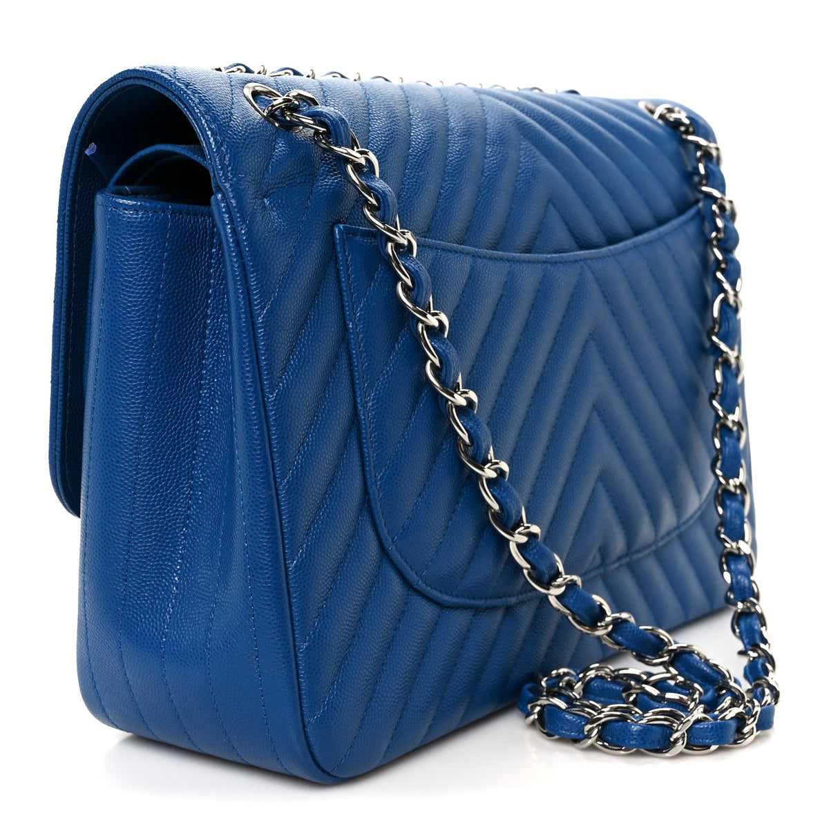 Caviar Chevron Quilted Jumbo Double Flap Blue At My store