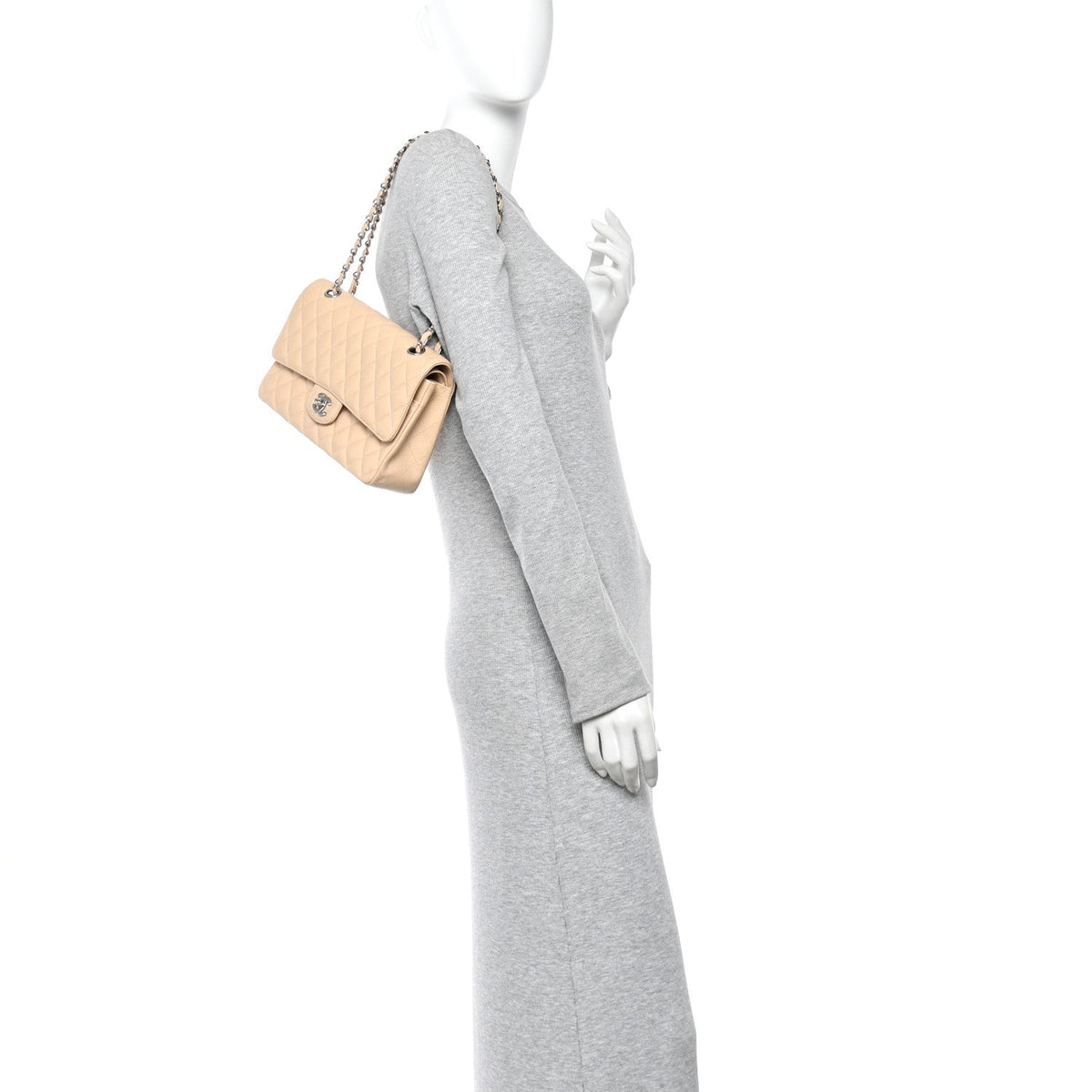 Caviar Quilted Medium Double Flap Beige Clair At My store