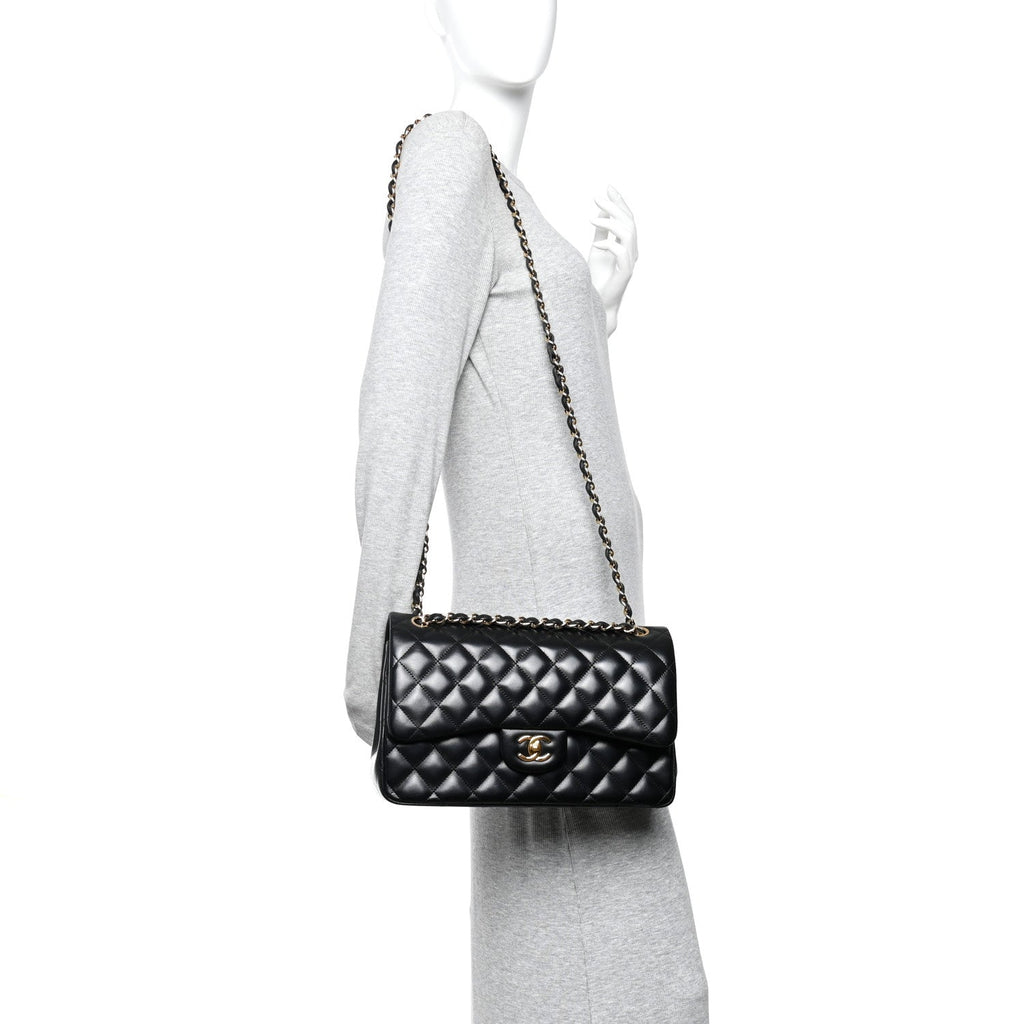 Lambskin Quilted Jumbo Double Flap  Black At My store