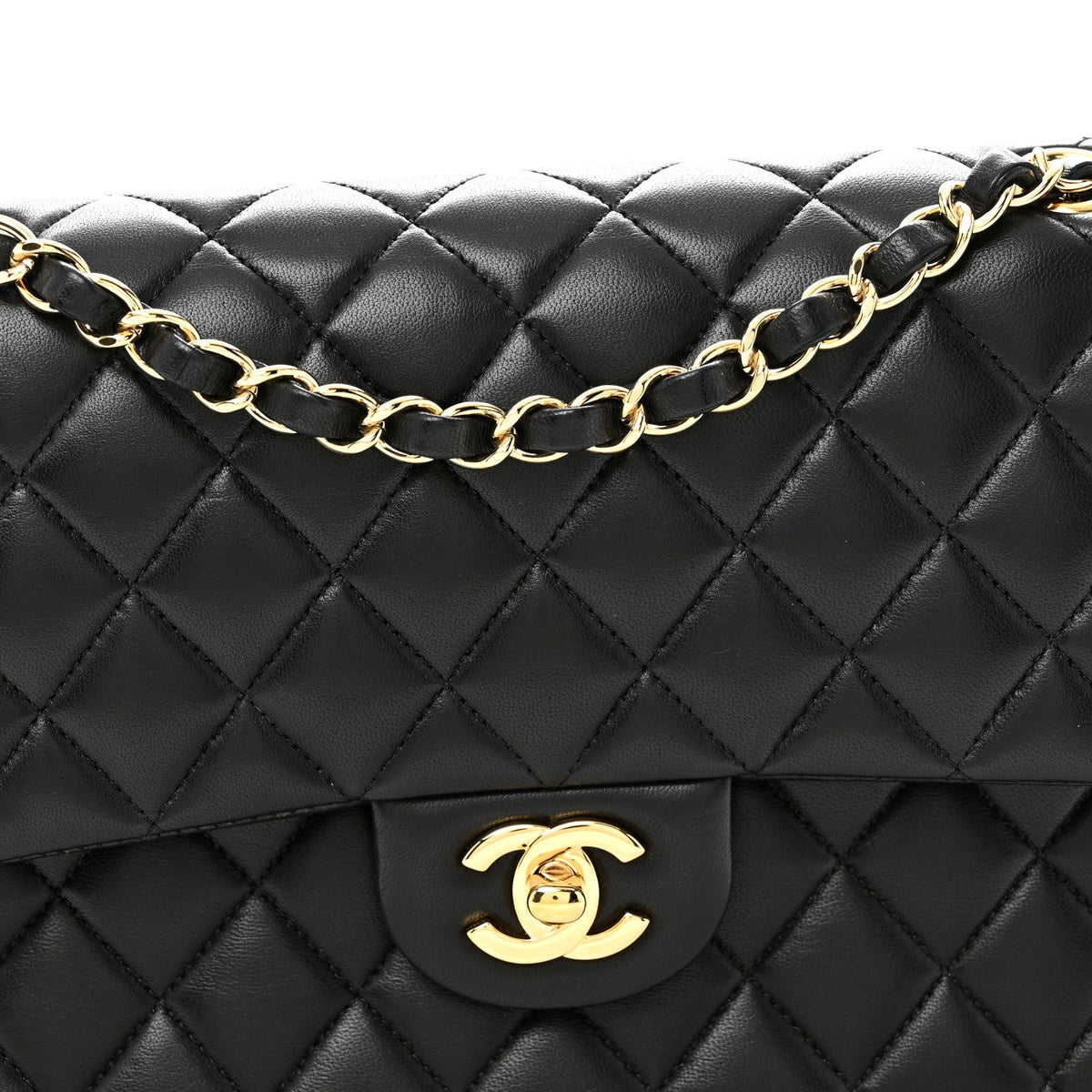 Lambskin Quilted Medium Double Flap Black At My store