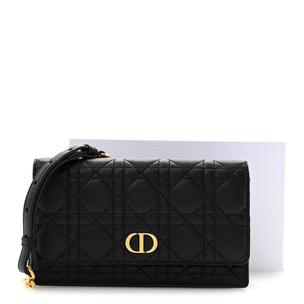 Supple Calfskin Cannage Caro Belt Pouch with Chain Black AT My store