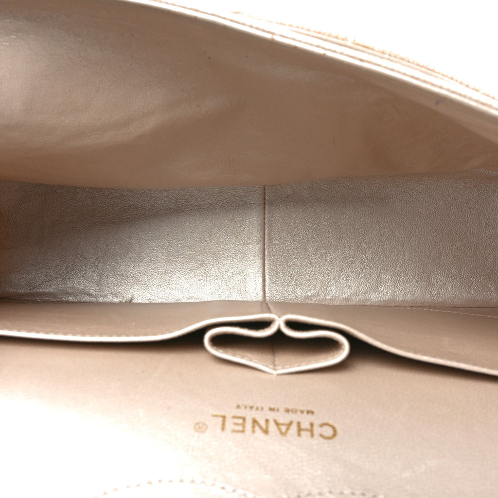 Iridescent Caviar Quilted Jumbo Double Flap Beige At My store