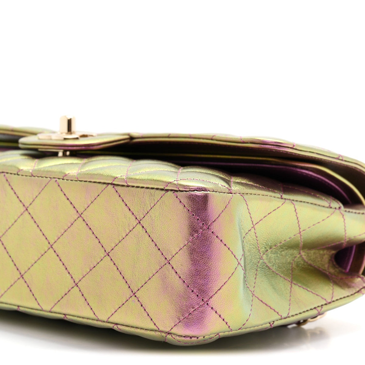 Iridescent Lambskin Quilted Medium Double Flap Purple At My store