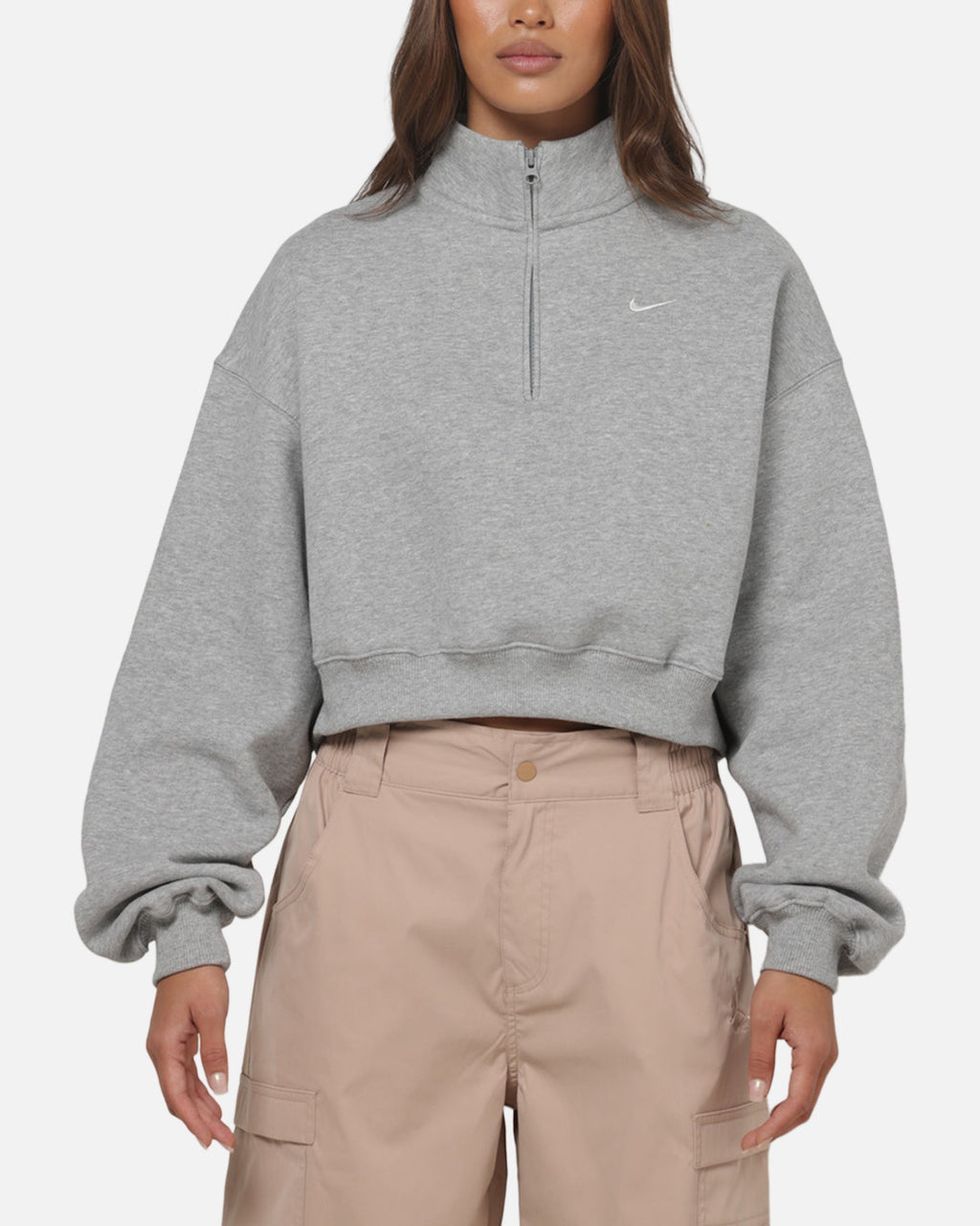 Top Seller Nike Women's Studio Fleece Oversized 1/4-Zip Cropped Top Dark Grey Heather