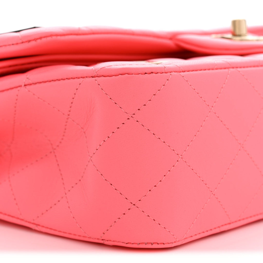 Lambskin Quilted Medium Hollywood Charms Double Flap Coral Pink At My store