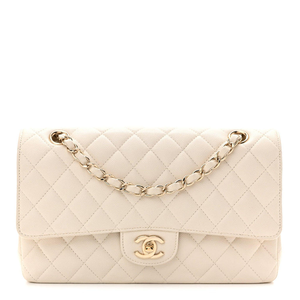 Caviar Quilted Medium Double Flap White At My store