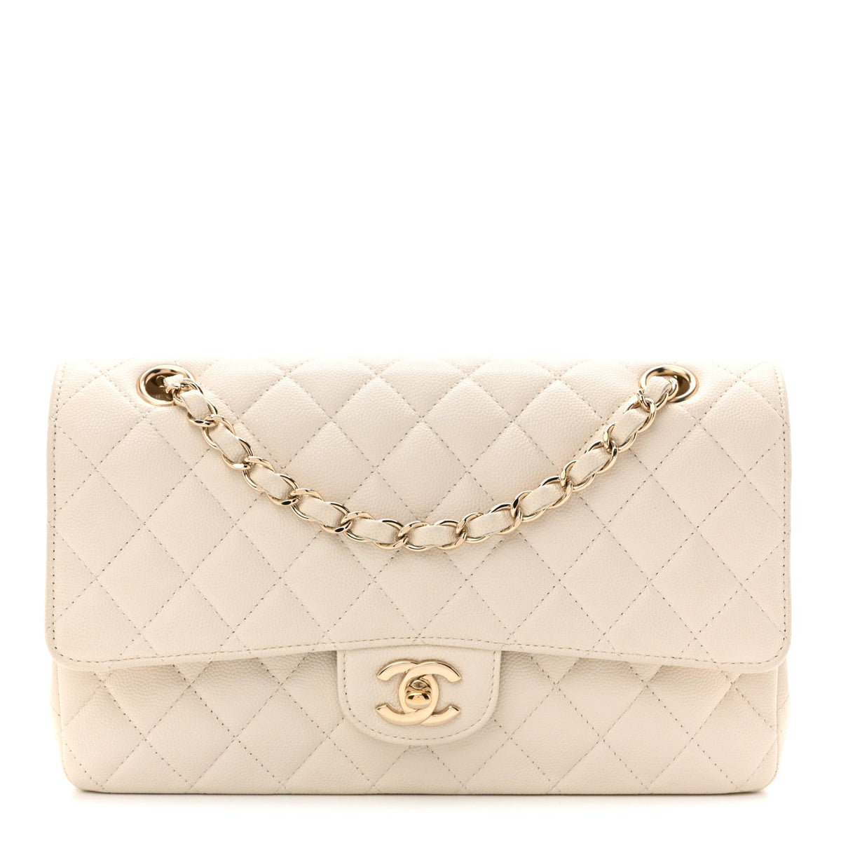 Caviar Quilted Medium Double Flap White At My store