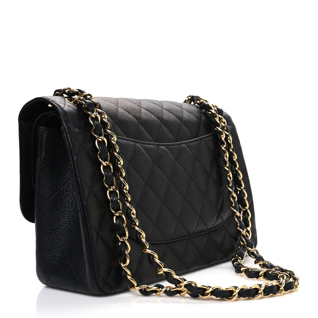 Caviar Quilted Jumbo Double Flap Black At My store