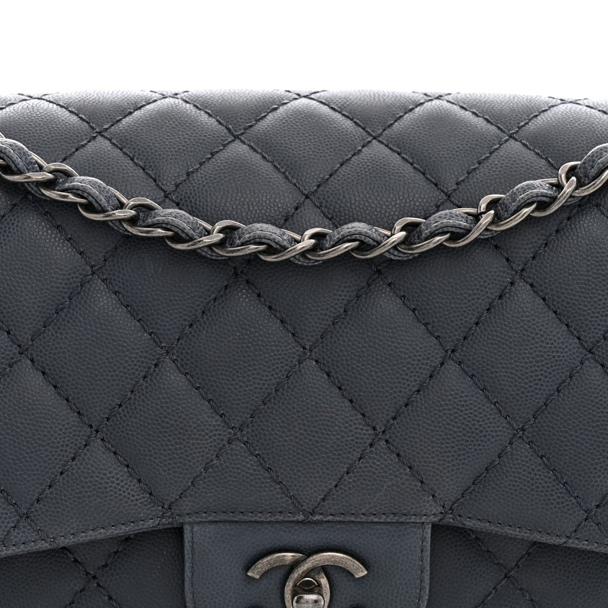Washed Caviar Quilted Jumbo Double Flap Dark Grey At My store