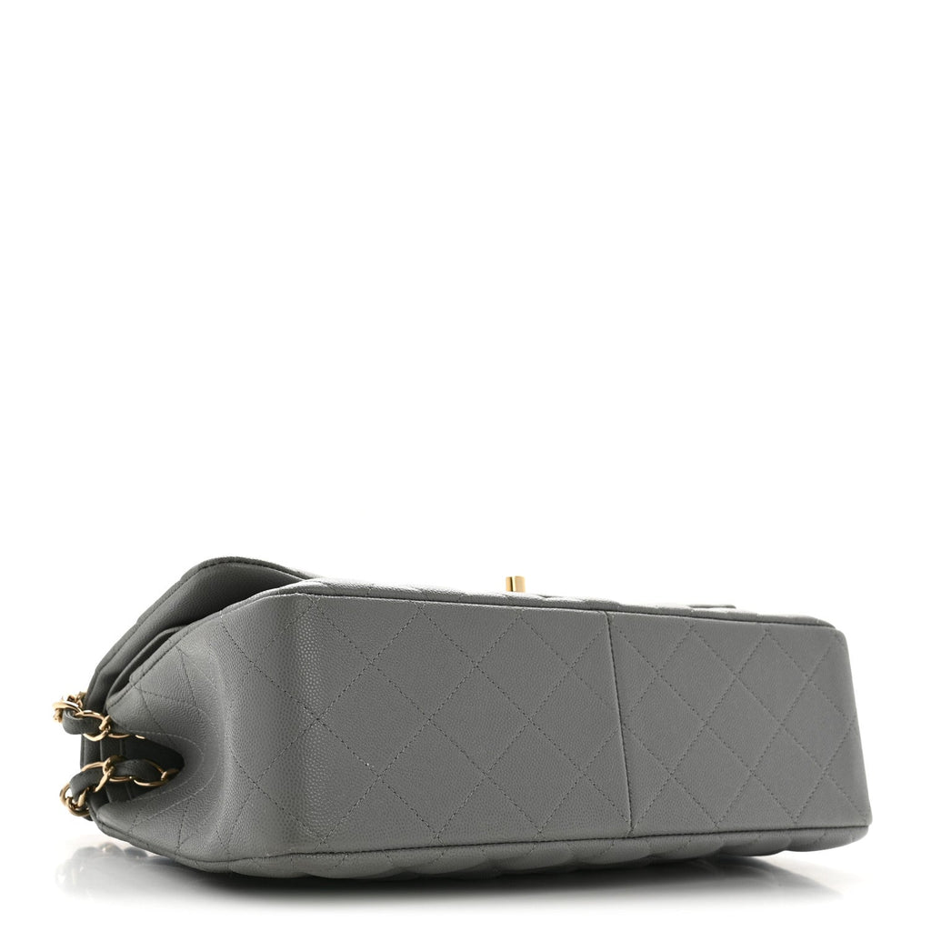 Caviar Quilted Jumbo Double Flap Grey At My store