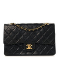 Lambskin Quilted Medium Double Flap Black At My store