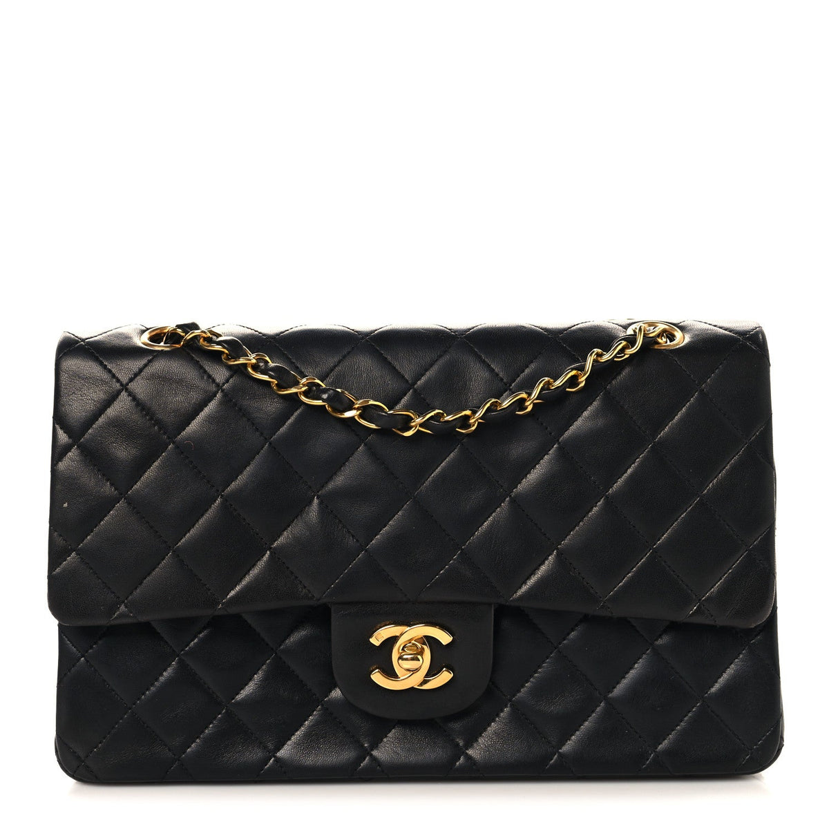 Lambskin Quilted Medium Double Flap Black At My store
