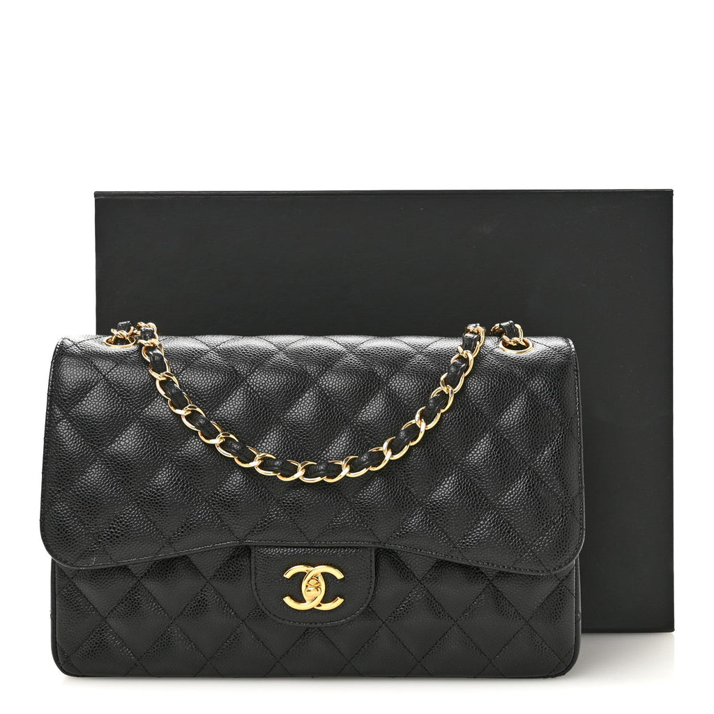 Caviar Quilted Jumbo Double Flap Black At My store