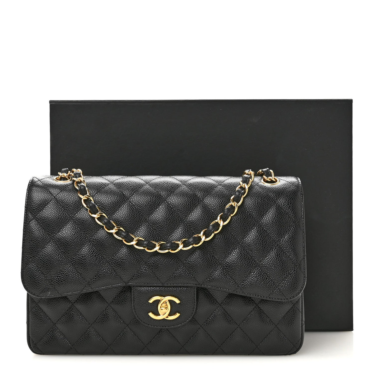 Caviar Quilted Jumbo Double Flap Black At My store
