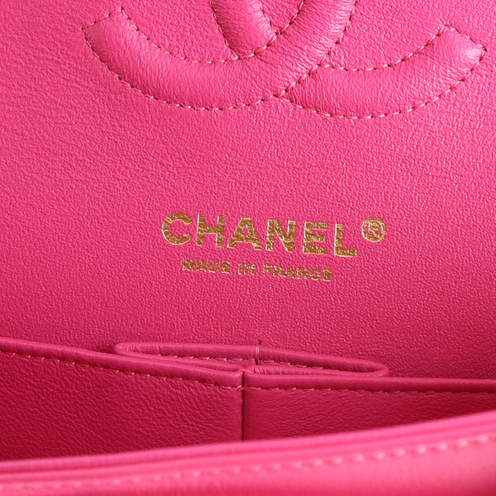 Lambskin Chevron Quilted Medium Double Flap Dark Pink At My store