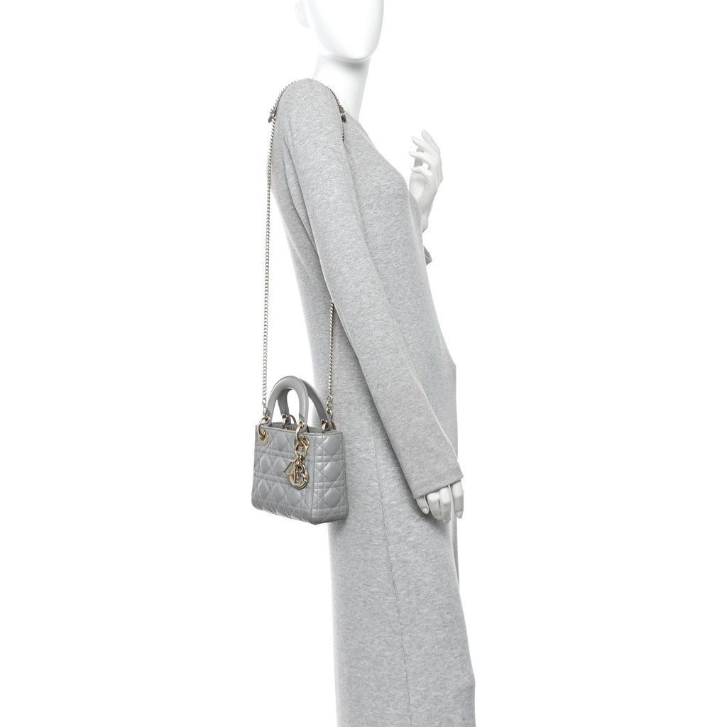 Metallic Lambskin Cannage Mini Lady Dior Grey AT My store