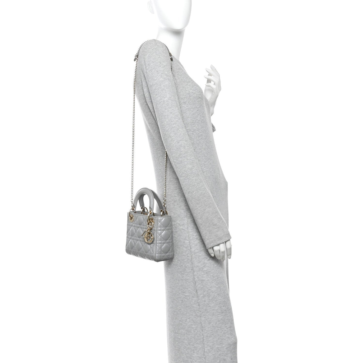 Metallic Lambskin Cannage Mini Lady Dior Grey AT My store