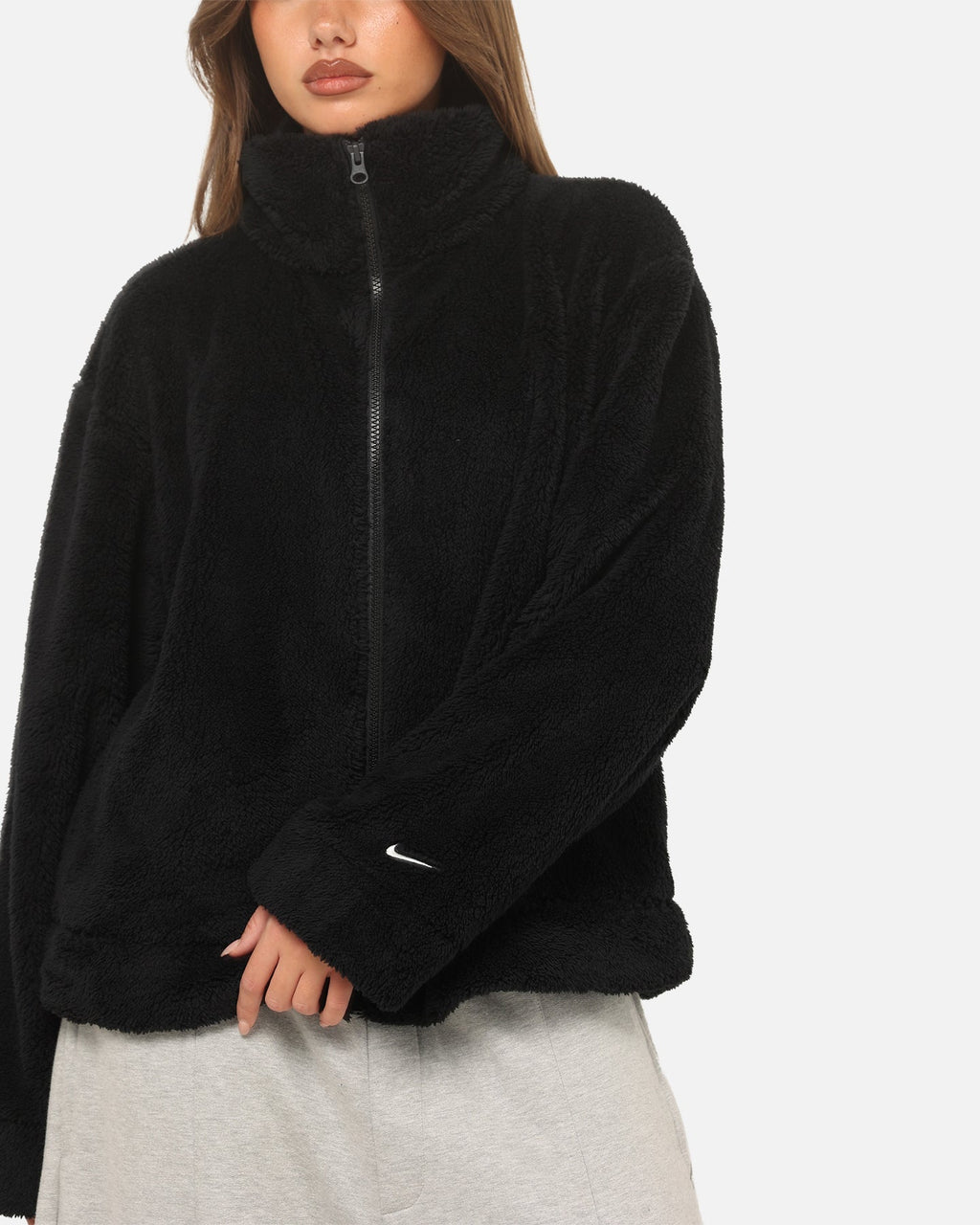 Top Seller Nike Women's Sportswear Essential High-Pile Fleece Jacket Black/Sail