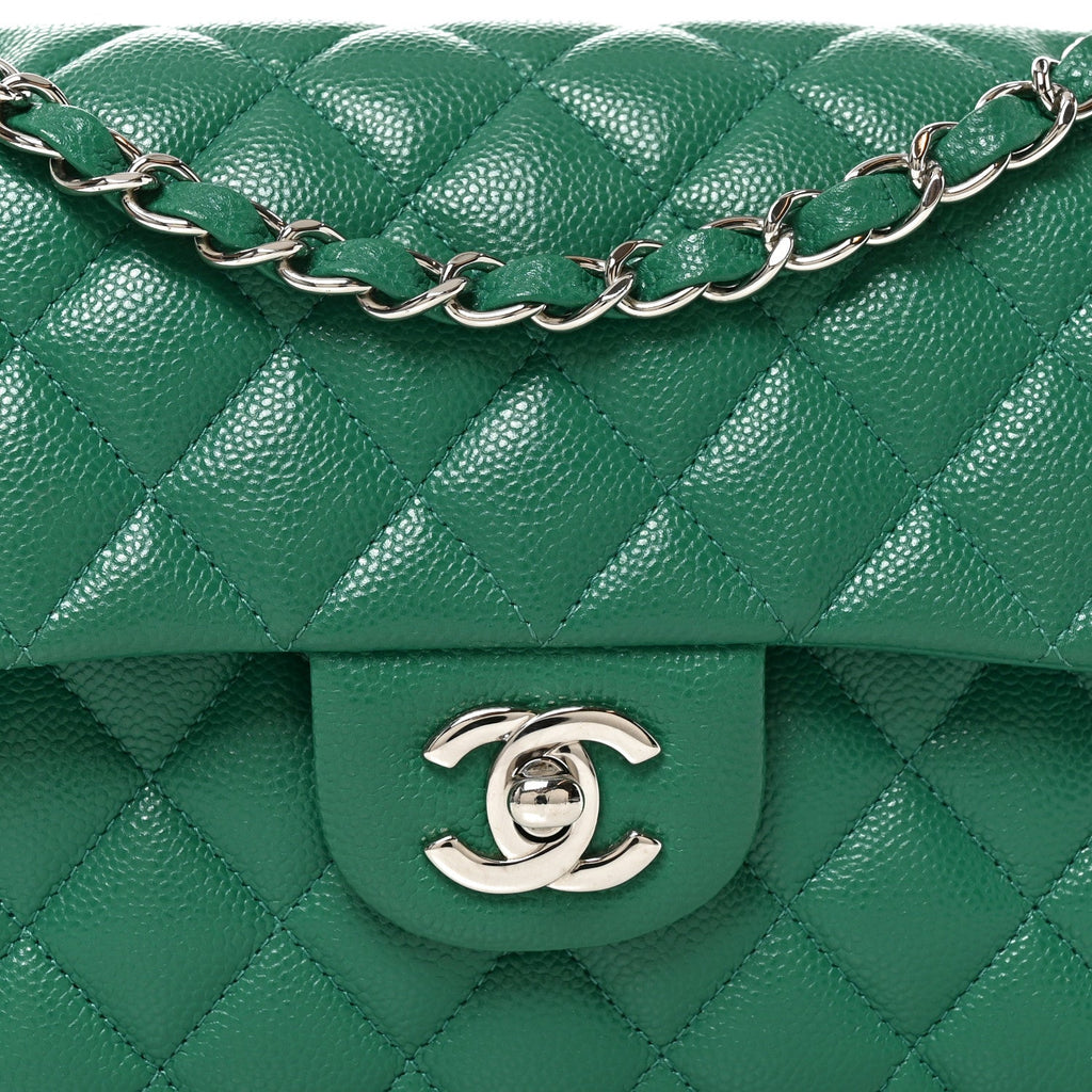 Caviar Quilted Small Double Flap Green At My store