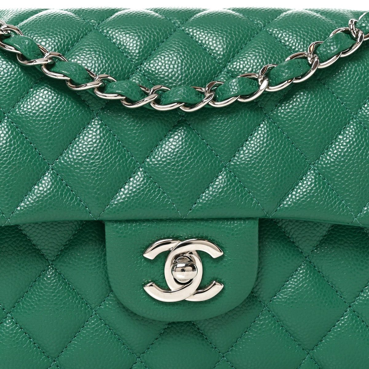 Caviar Quilted Small Double Flap Green At My store