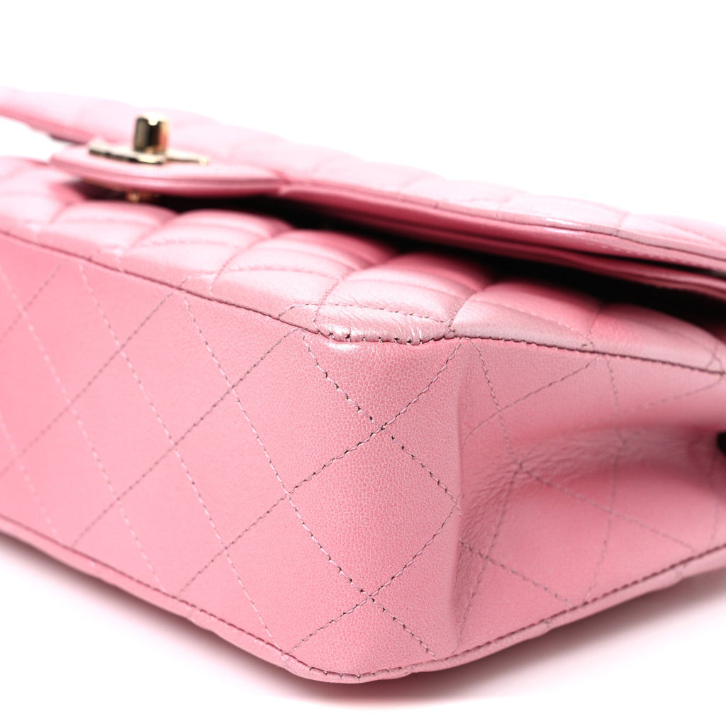 Iridescent Caviar Quilted Medium Double Flap Rose Pink At My store