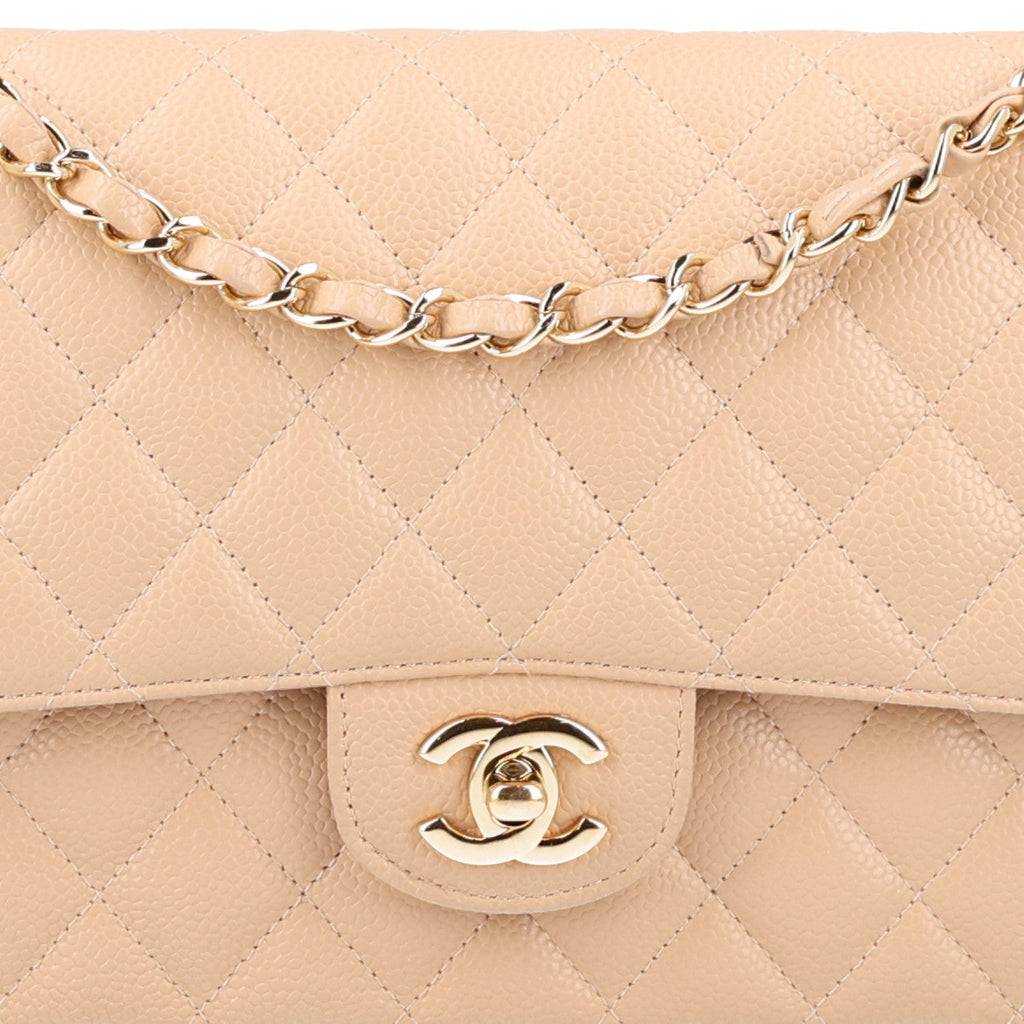 Caviar Quilted Medium Double Flap Beige At My store