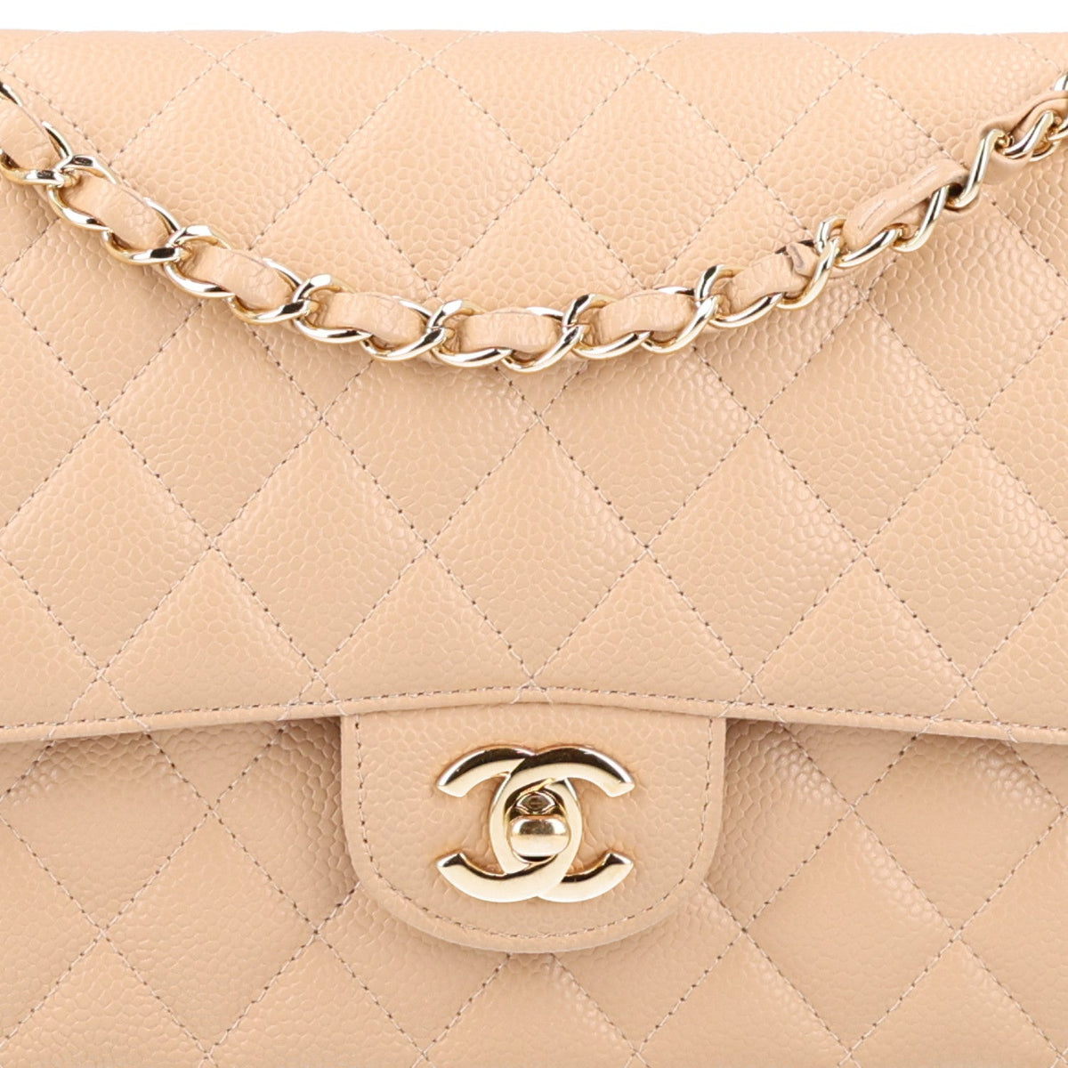 Caviar Quilted Medium Double Flap Beige At My store