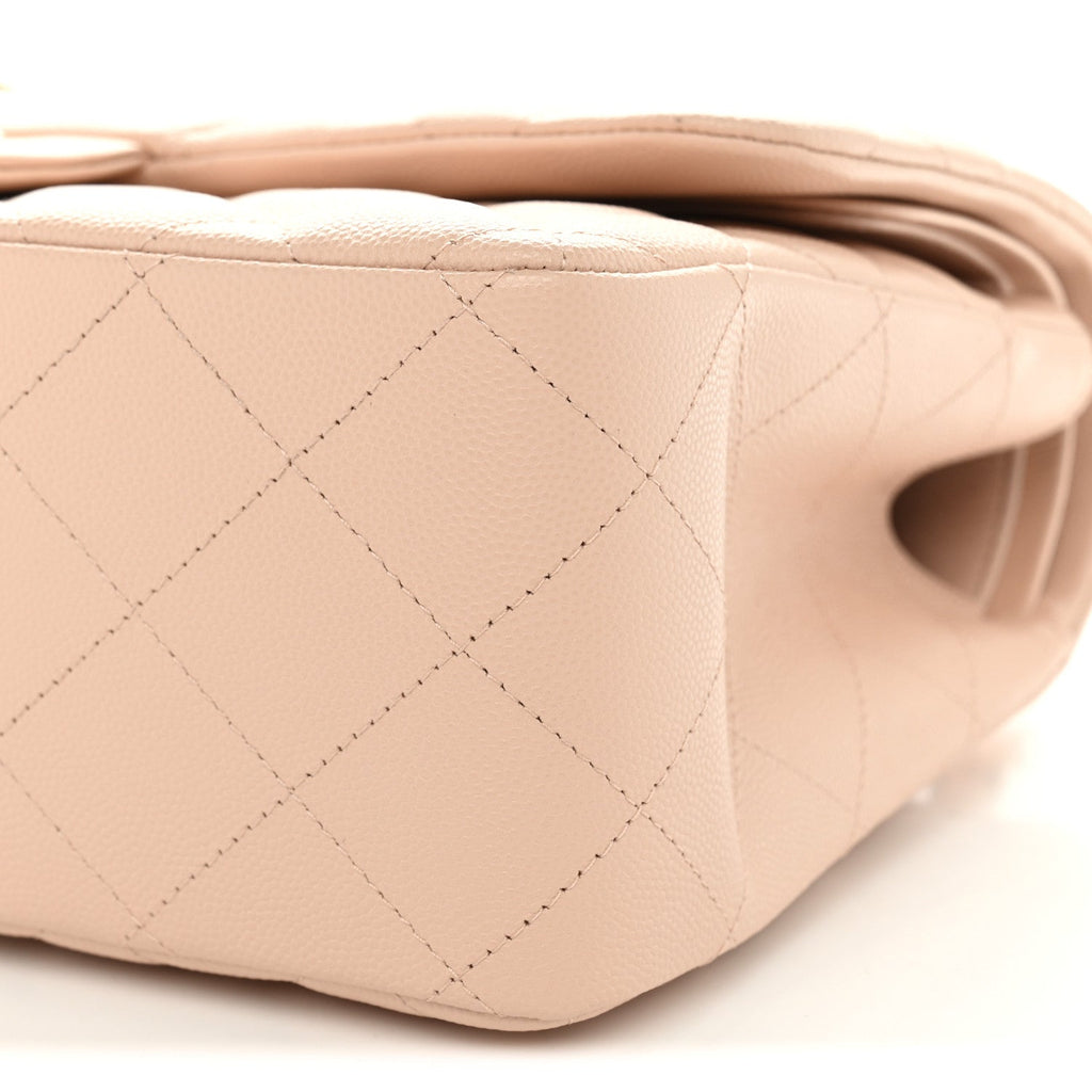 Caviar Quilted Jumbo Double Flap Light Beige At My store