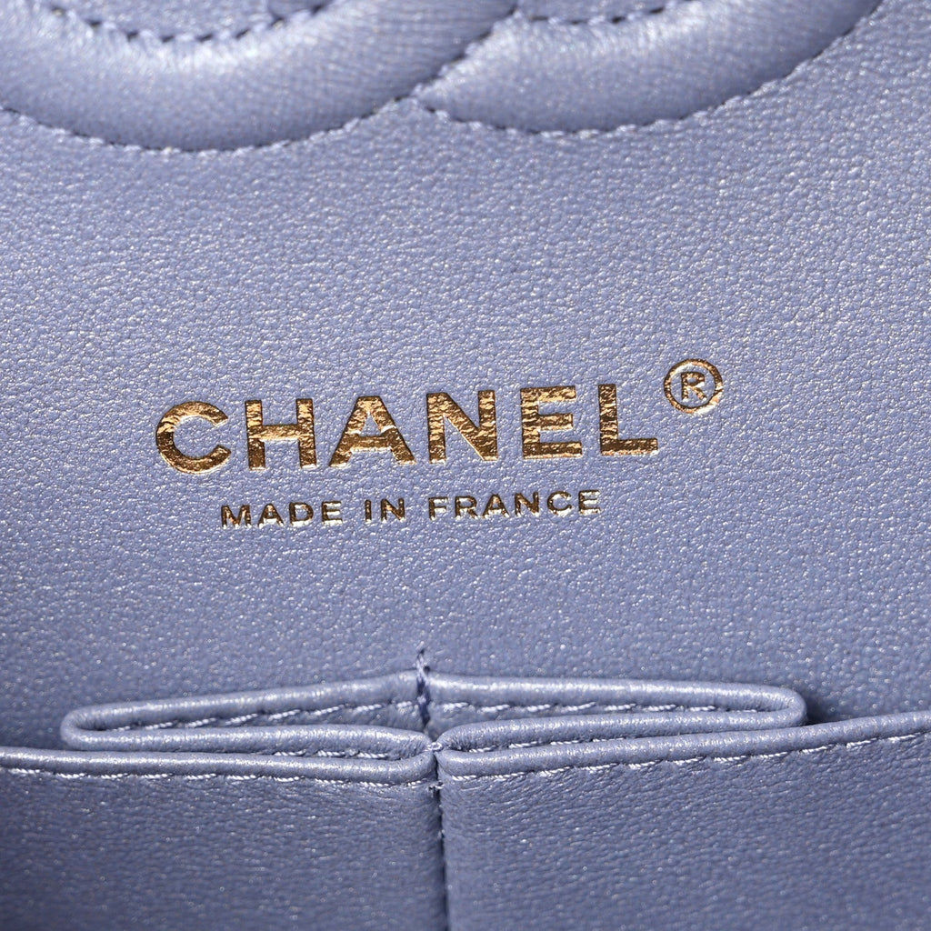 Iridescent Lambskin Quilted Medium Double Flap Light Purple At My store