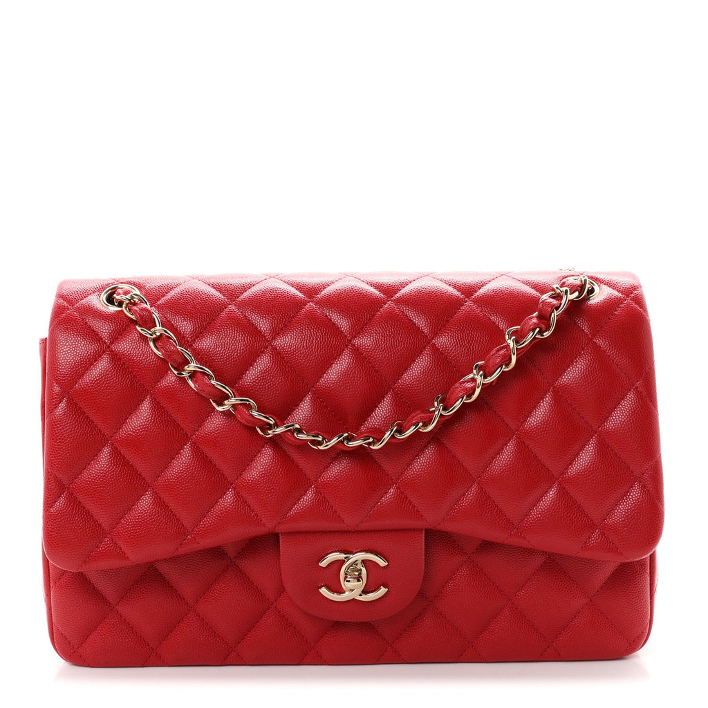 Caviar Quilted Jumbo Double Flap Red At My store