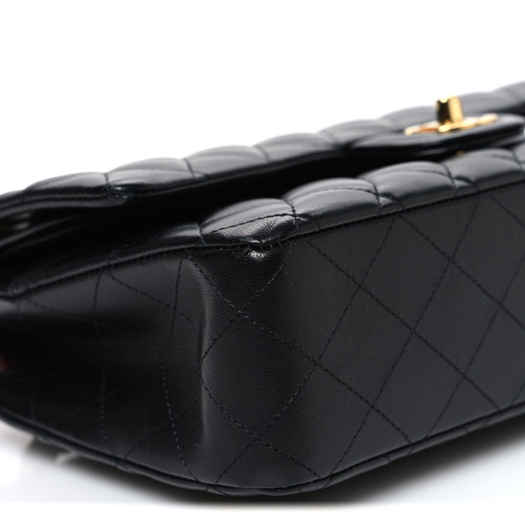 Lambskin Quilted Medium Double Flap Black At My store