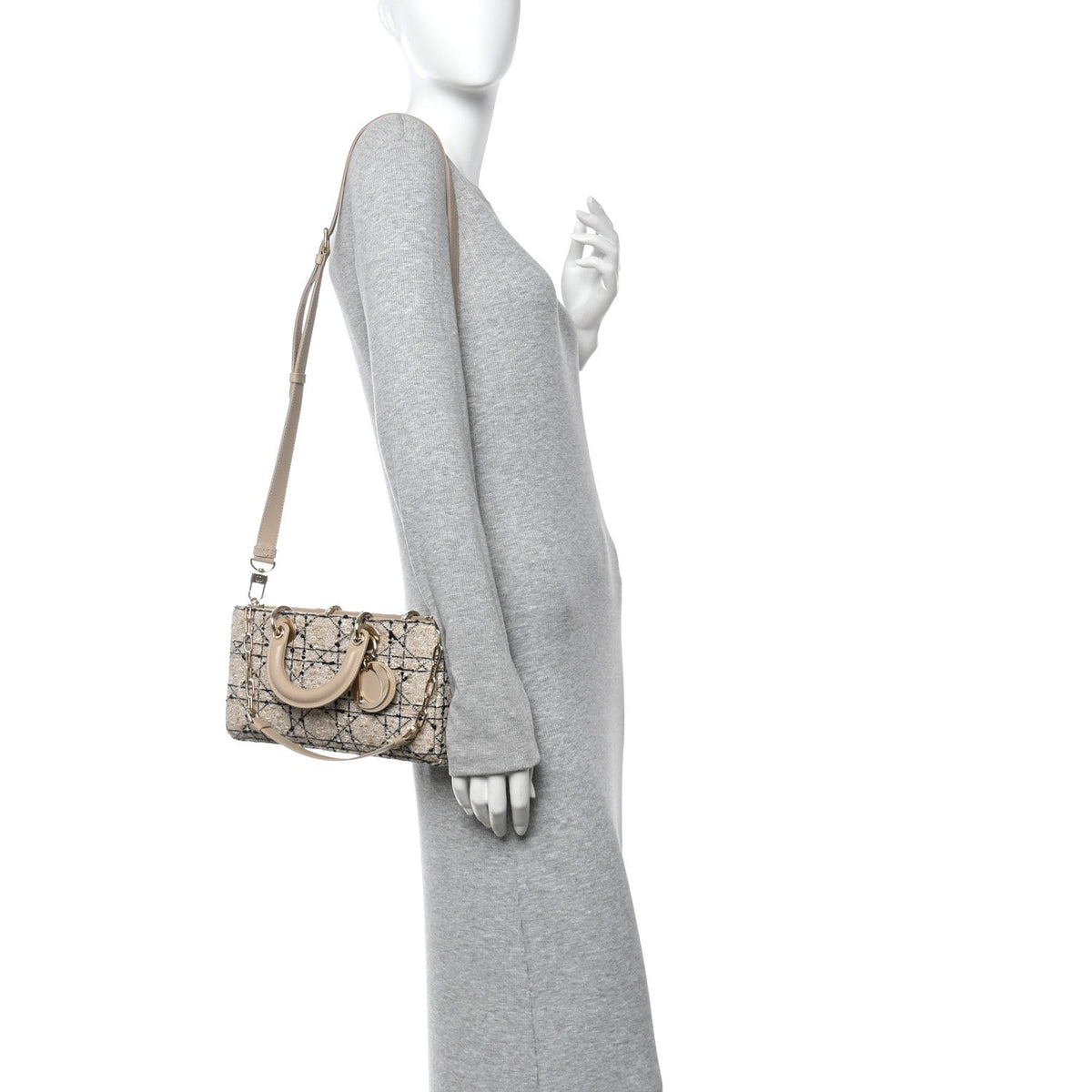 Tweed Cannage Medium Lady D-Joy Natural Black AT My store