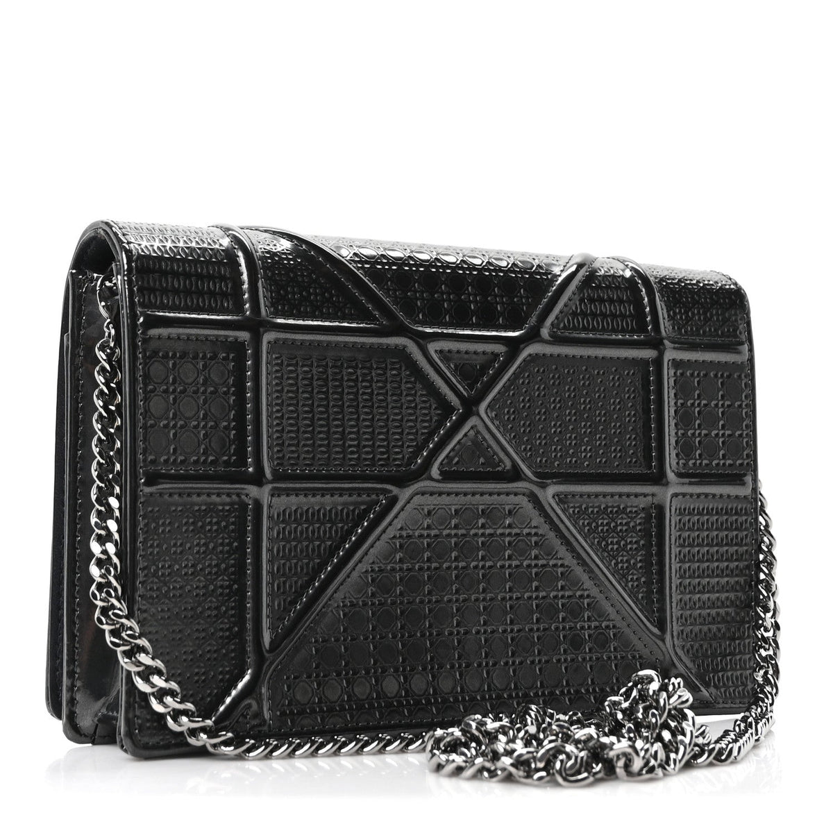 Metallic Patent Micro-Cannage Diorama Wallet on Chain Pouch Onyx Black AT My store