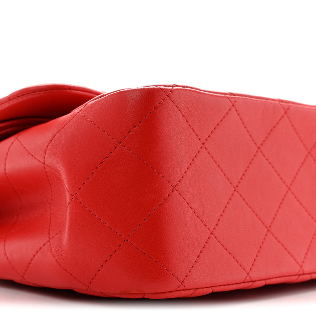 Lambskin Quilted Jumbo Double Flap Red At My store