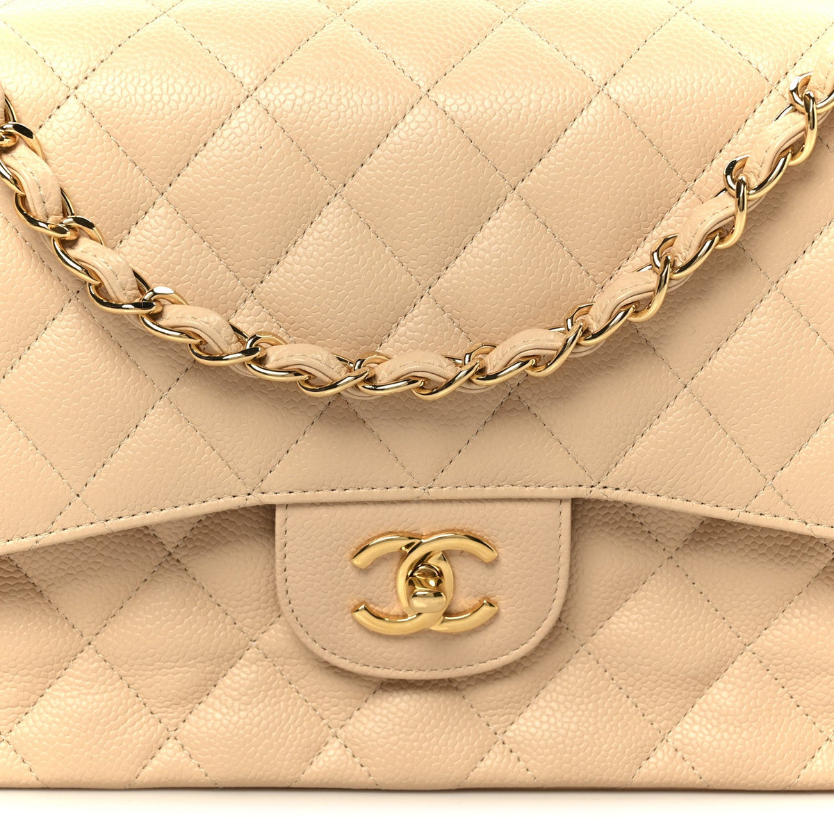 Caviar Quilted Jumbo Double Flap Beige At My store
