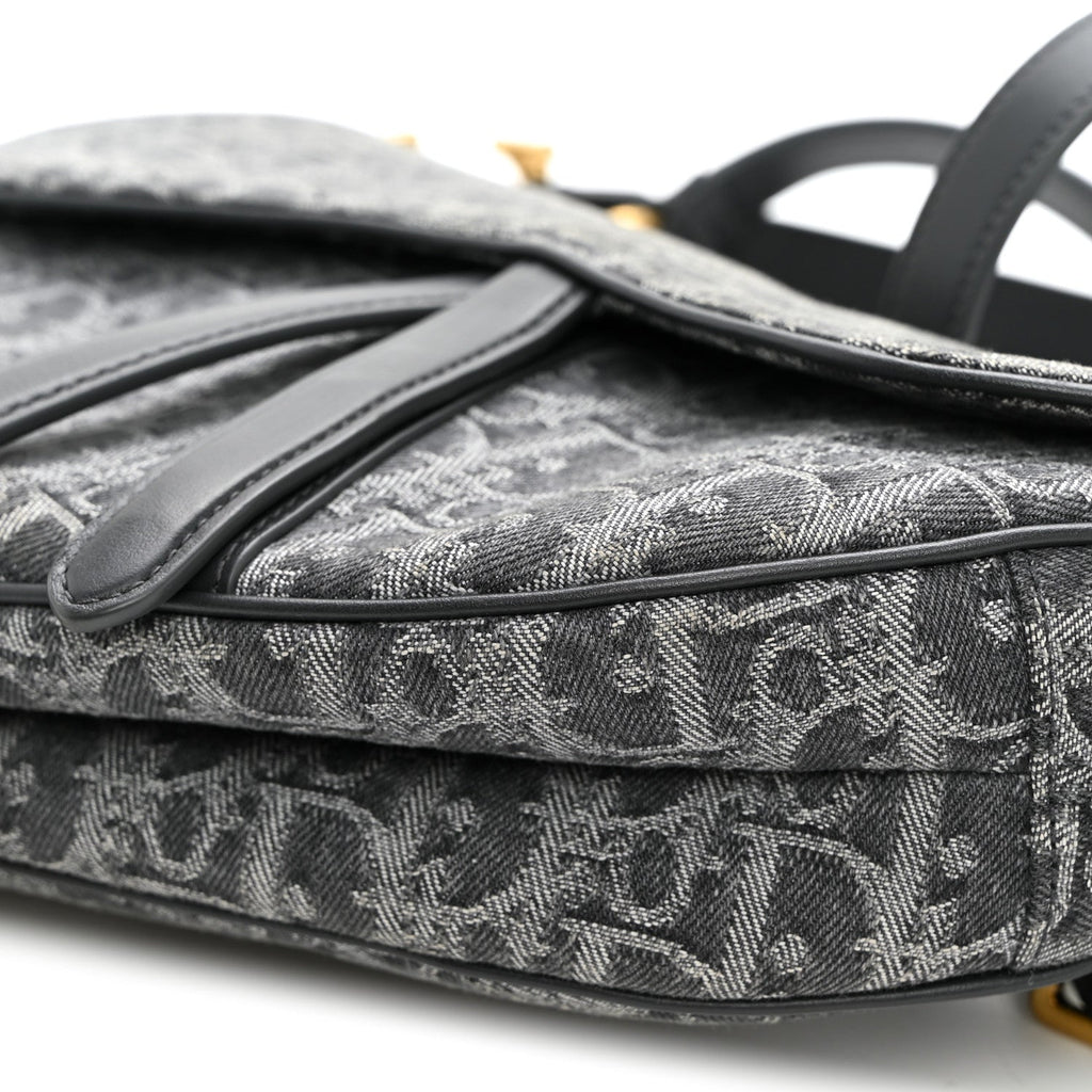 Denim Oblique Jacquard Saddle Bag With Strap Grey AT My store