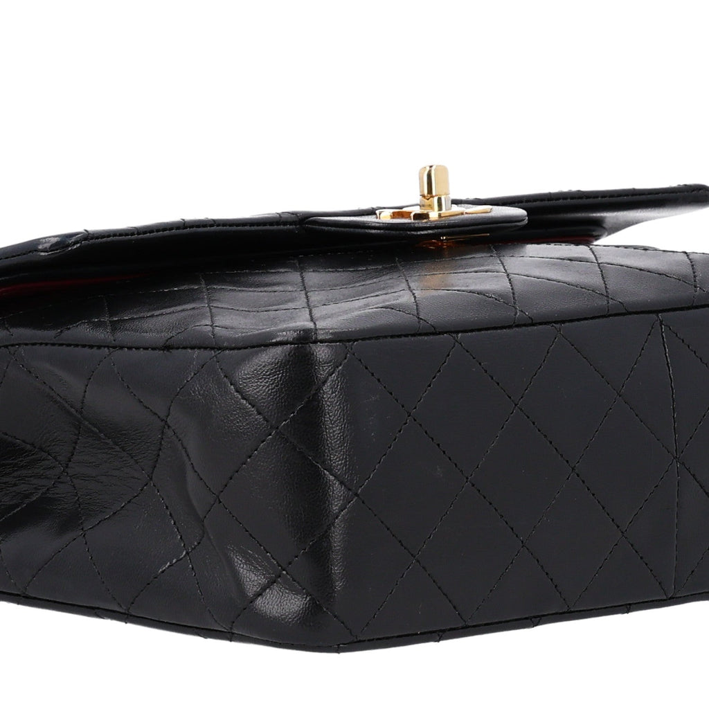 Lambskin Quilted Medium Double Flap Black At My store