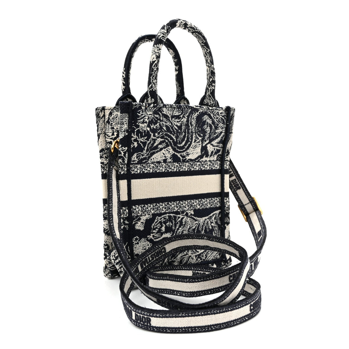 Canvas Toile de Jouy Reverse Embroidered Mini Book Tote Phone Bag Blue AT My store