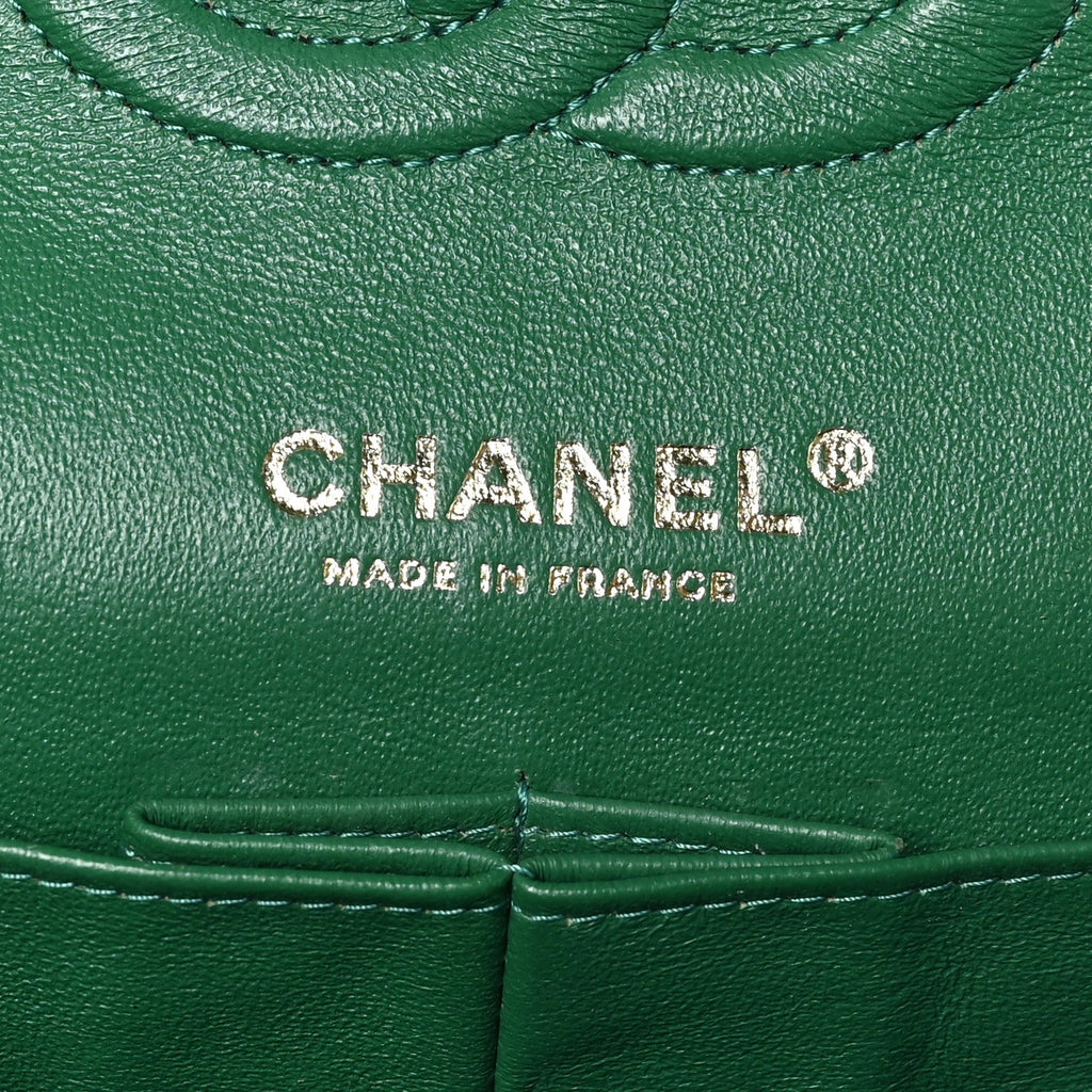 Metallic Caviar Quilted Medium Double Flap Green At My store