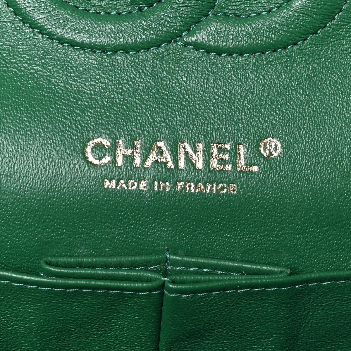Metallic Caviar Quilted Medium Double Flap Green At My store