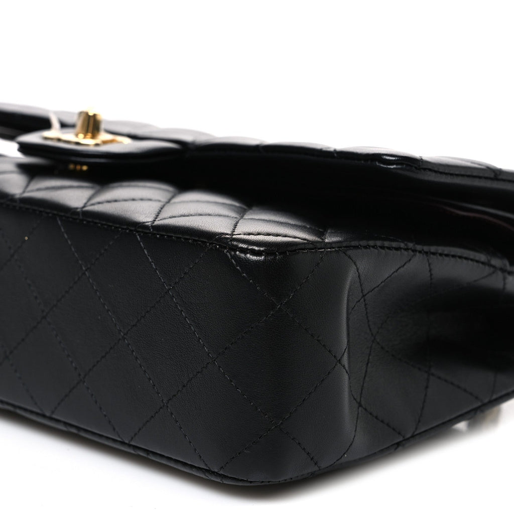 Lambskin Quilted Medium Double Flap Black At My store