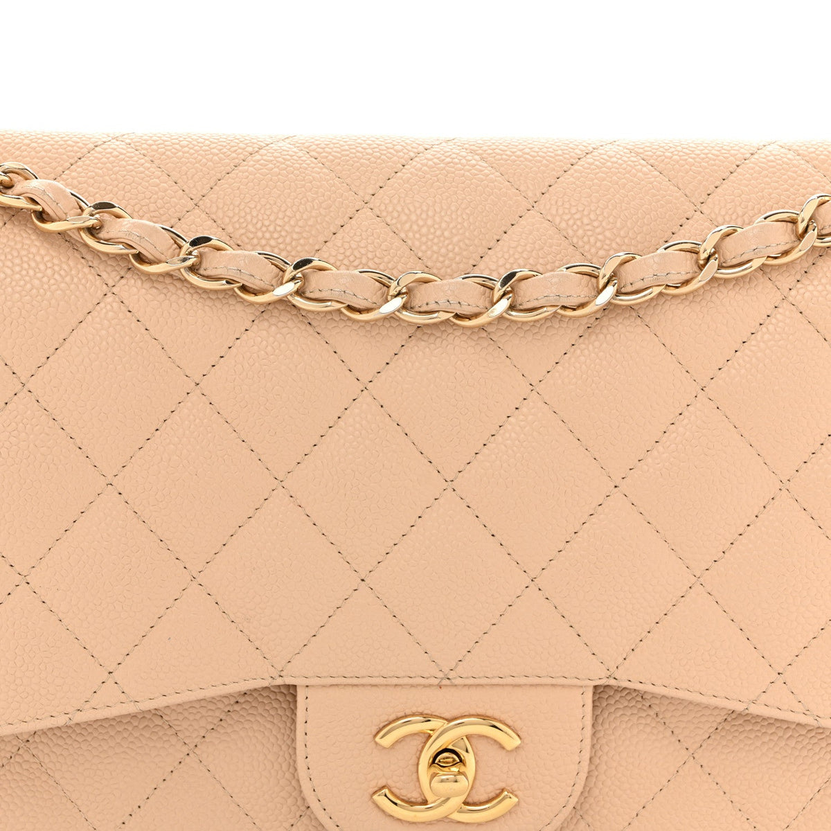Caviar Quilted Jumbo Double Flap Beige Clair At My store
