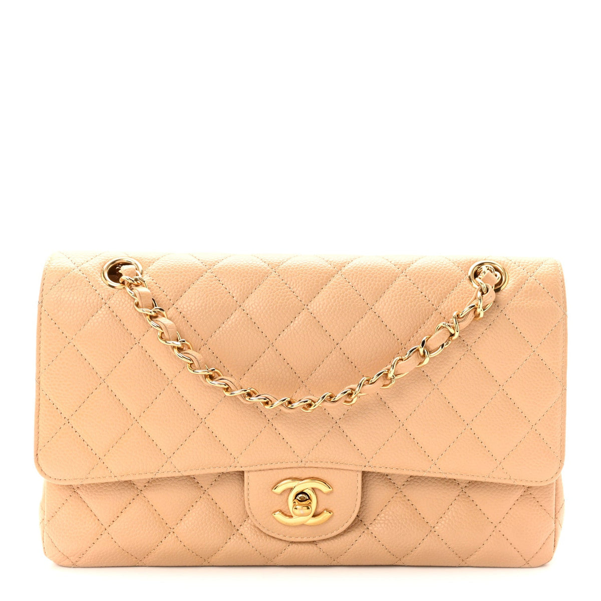 Caviar Quilted Medium Double Flap Beige At My store