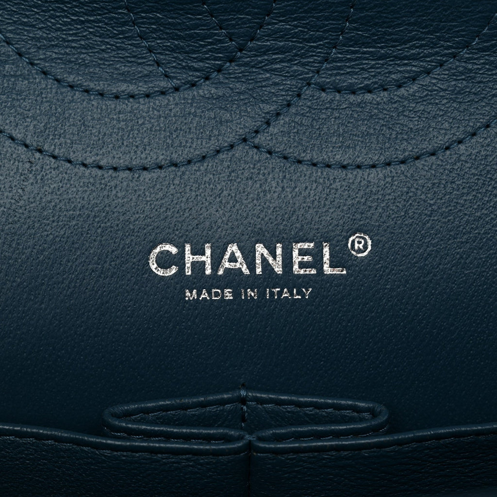 Metallic Caviar Quilted Jumbo Double Flap Dark Blue At My store